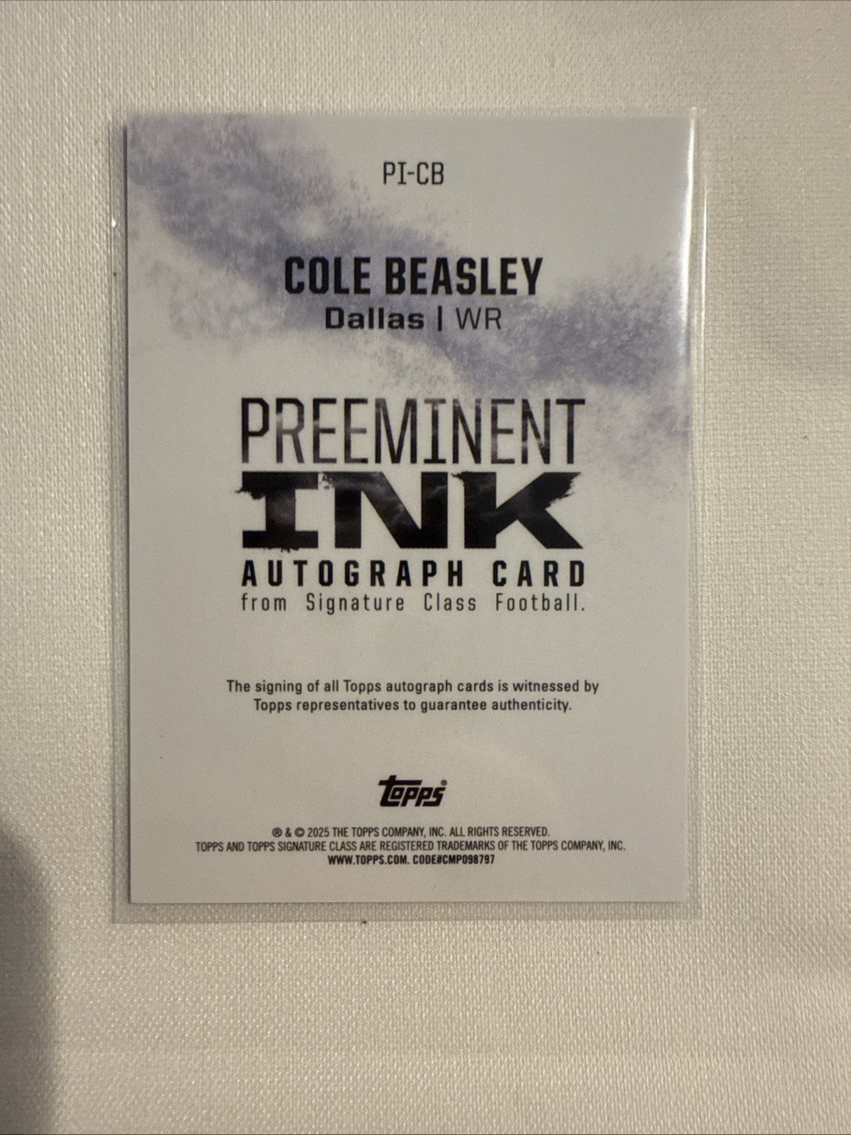 2025 Topps Signature Class – Cole Beasley #PI – CB Preeminent Ink 33/100