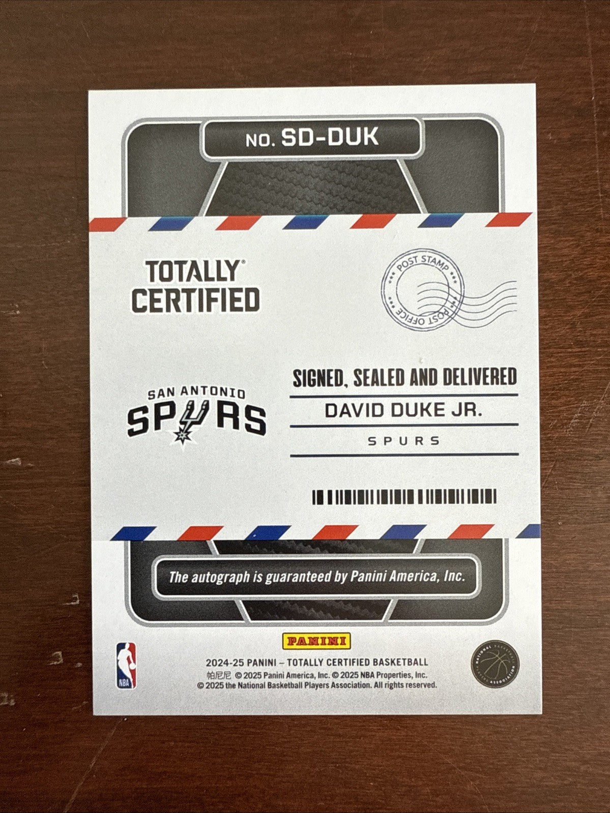 2024-25 Totally Certified David Duke Jr. Signed, Sealed and Delivered Auto #7