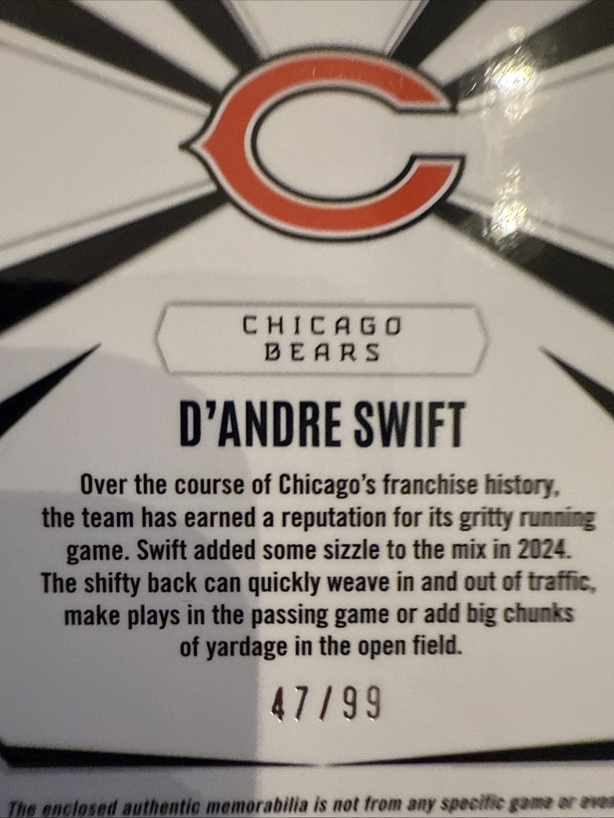 2024 Phoenix - D'Andre Swift - "Franchise Future Materials" SP#/99  CHI Bears!