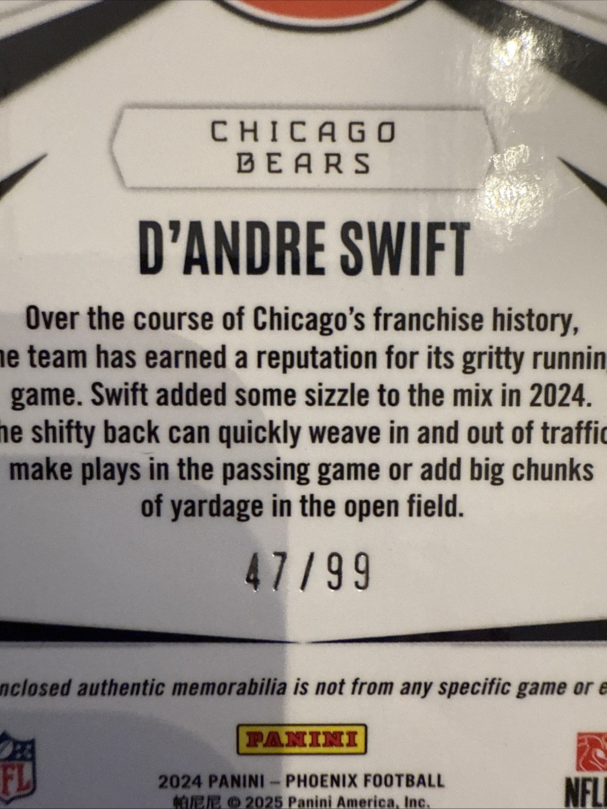 2024 Phoenix - D'Andre Swift - "Franchise Future Materials" SP#/99  CHI Bears!
